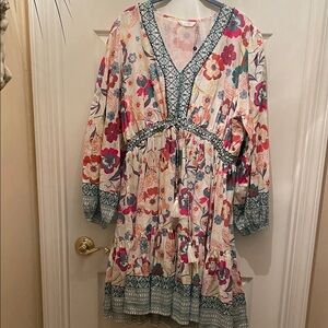 Kaktus Geometric and Floral Dress with Green and Red